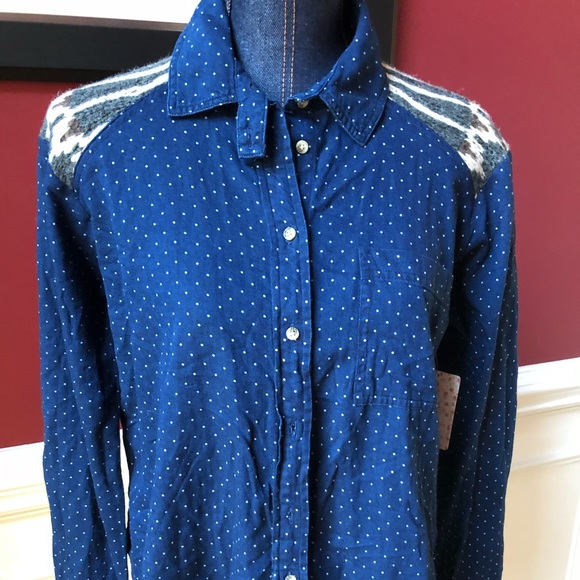 Free People NWT Sage Contrast Shirt Blue Small, - Picture 3 of 8